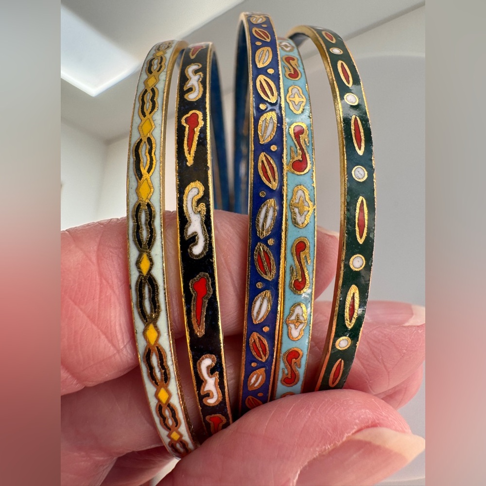 Vintage Cloisonné Enamel Bangle Bracelet Set of 5 | Colorful, Stackable